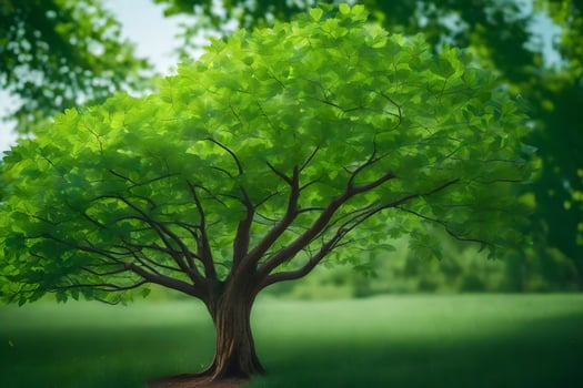 a tree is shown in a green field. AI-Generated photo