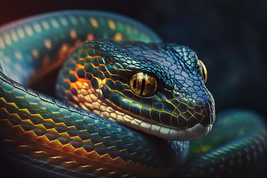beautiful colorful snake, brazilian rainbow boa. Neural network AI generated photo