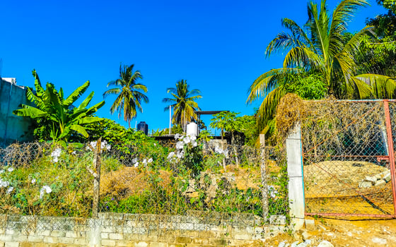 Typical beautiful colorful tourist street sidewalk city Puerto Escondido Mexico. photo