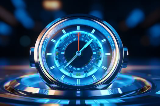 Blue speedometer on blue background. 3d rendering toned image Ai Generated photo