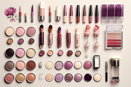 collection of make up and cosmetic beauty products arranged on white background. Ai Generated photo