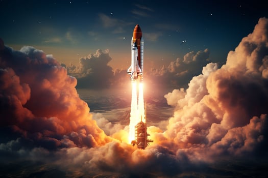 Rocket in the sky. Mixed media. Mixed media. Mixed media Ai Generated photo