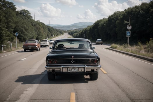Highway Journey Retro Car Adventure. AI Generated. photo