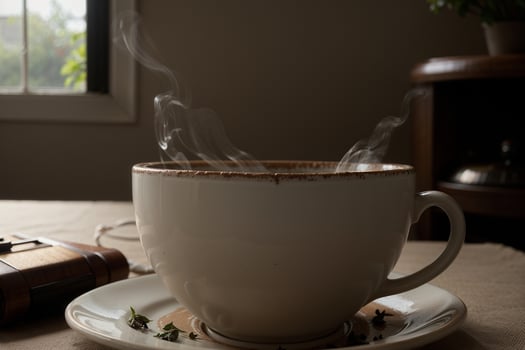 A Captivating Close Up Steaming Cup of Tea by Jane Smith. AI Generated. photo