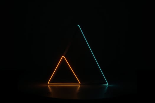 Neon Triangle Light Illuminating the Darkness. AI Generated. photo