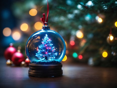 Decorated Christmas tree with ball, bell and many more. Ai Generative photo