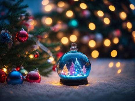 Decorated Christmas tree with ball, bell and many more. Ai Generative photo