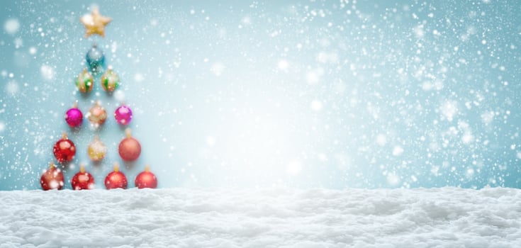 Empty white snow with blur Christmas tree baubles background photo