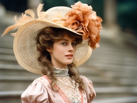 An colored old photograph of a woman from the early 1900s AI Generative photo