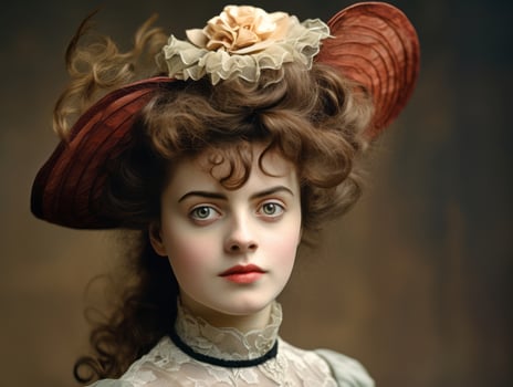 An colored old photograph of a woman from the early 1900s AI Generative photo