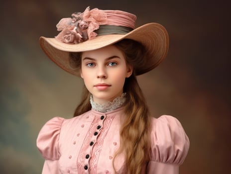 An colored old photograph of a woman from the early 1900s AI Generative photo