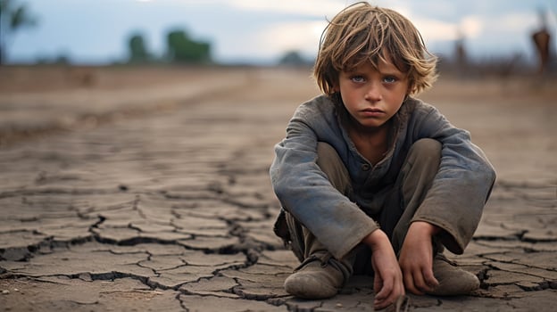 Asian children living in poverty and drought photo