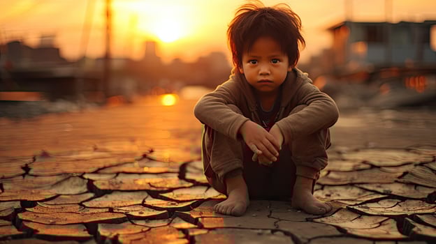 Asian children living in poverty and drought photo