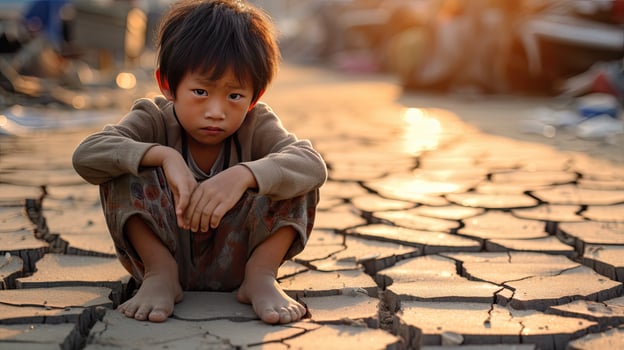 Asian children living in poverty and drought photo