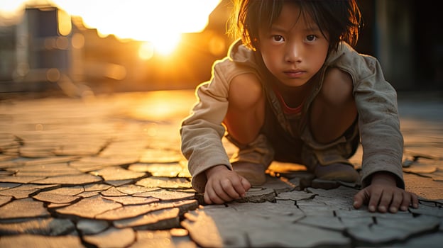 Asian children living in poverty and drought photo