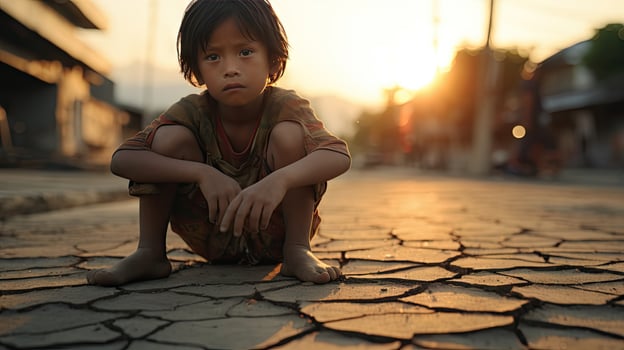 Asian children living in poverty and drought photo