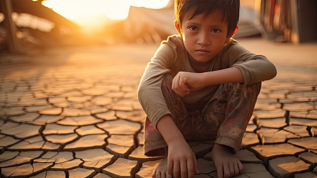Asian children living in poverty and drought photo