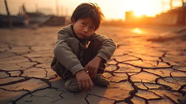 Asian children living in poverty and drought photo