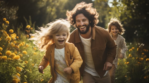 Happy family enjoying time outdoors together photo