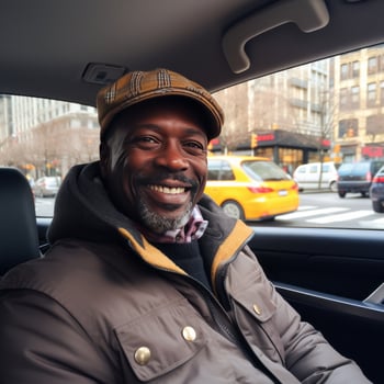 Black man hailing taxi photo