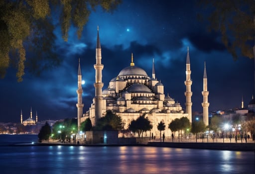 Beautiful mosque in the night city of Istanbul Turkey. AI generated. photo