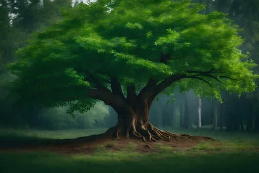 a large tree in the middle of a forest. AI-Generated photo