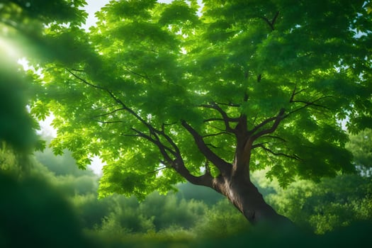 a tree in the middle of a forest. AI-Generated photo