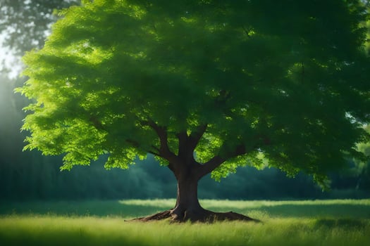 a tree in the middle of a field. AI-Generated photo