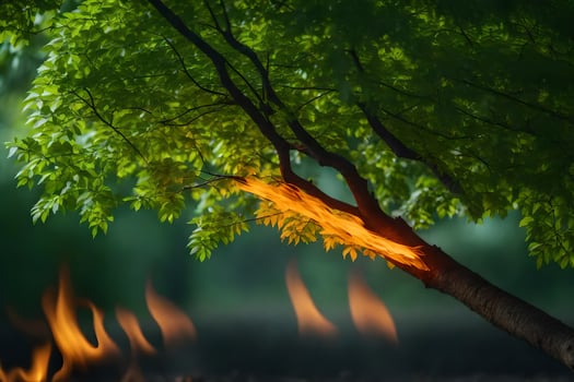 a tree with flames coming out of it. AI-Generated photo