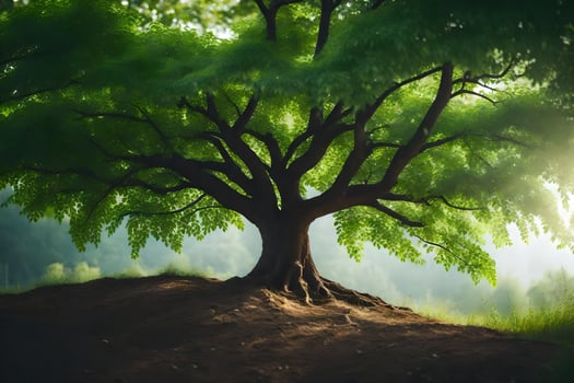 photo wallpaper the sky, trees, grass, sun, tree, green, tree, forest,. AI-Generated