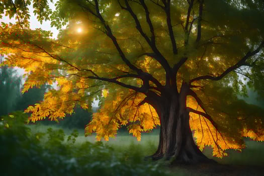 a tree with yellow leaves in the sun. AI-Generated photo