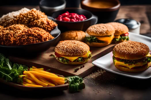 a table with a variety of food items. AI-Generated photo