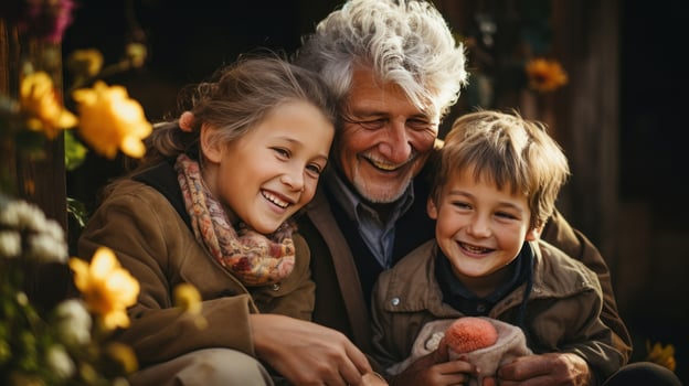 Grandparents hugging their grandchildren tightly photo