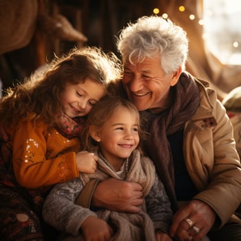 Grandparents hugging their grandchildren tightly photo