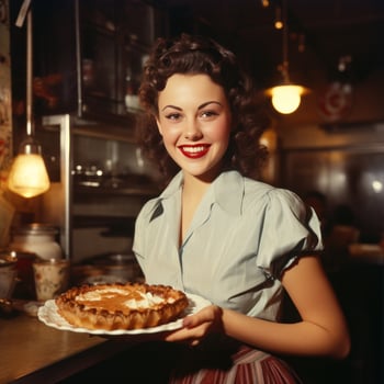 Woman serving a slice of pie photo