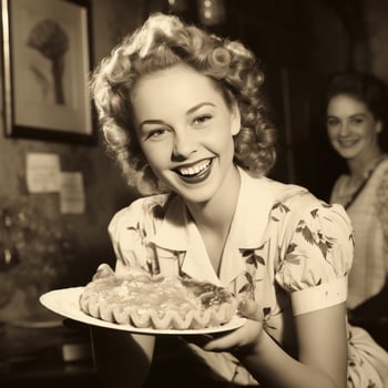 Woman serving a slice of pie photo