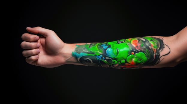 Creative Floral Design A Stunning Tattoo of a Light Green Red and Black Paint Flower Palette AI Generated photo