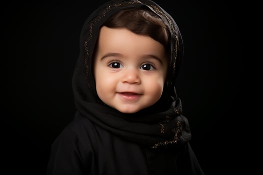 Ai generated studio portrait of cute little baby kid of different nationalities on different colors background photo