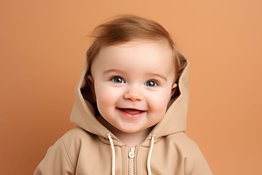 Ai generated studio portrait of cute little baby kid of different nationalities on different colors background photo
