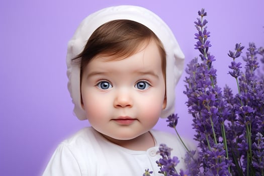 Ai generated studio portrait of cute little baby kid of different nationalities on different colors background photo