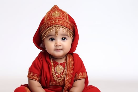 Ai generated studio portrait of cute little baby kid of different nationalities on different colors background photo