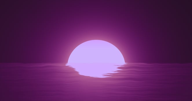 Abstract purple moon over water sea and horizon with reflections background photo