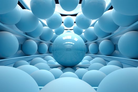 Abstract 3d background of blue glossy balls.AI Generated photo