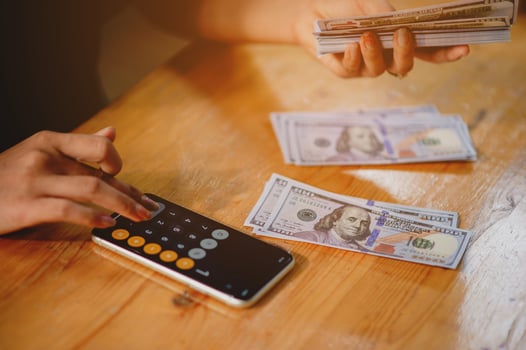 Dollar Calculate Dollars Salary payments, cash flow, daily money, savings, financial income Finance, investment, mutual funds, property, financial accounting, counting money photo