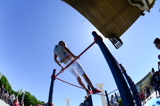 KHARKIV, UKRAINE - 27 MAY, 2018 Street workout show during the annual festival of street cultures photo