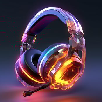 Colorful Gaming Shiny headset and Beautiful neon lights headphones photo