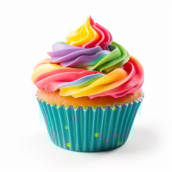 photorealistic image of a cupcake with rainbow cream. festive birthday dessert, cake.. AI generated photo