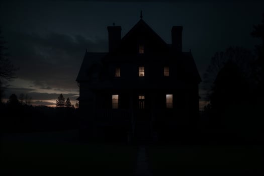 Haunted House Where Shadows Dance in the Night. AI Generated. photo
