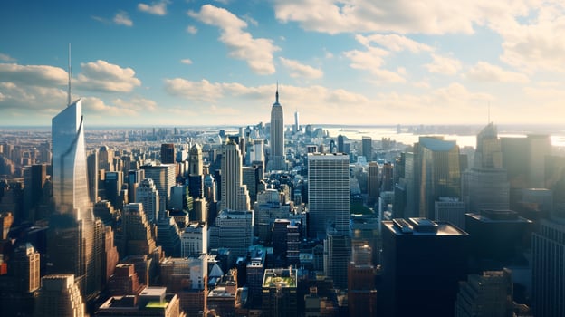 Captivating panoramic cityscape, wide angle view photo