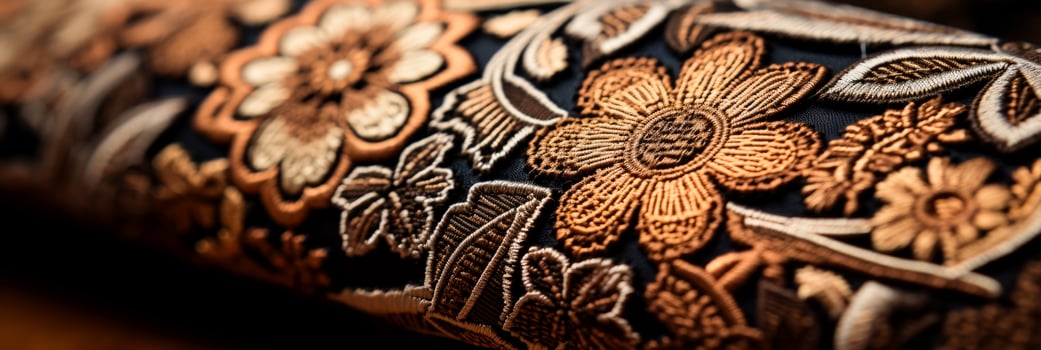 Intricate woven patterns of Jacquard fabric captured in detailed close up photo